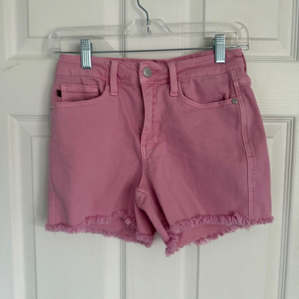 Judy Blue Pink Dyed Frayed Hem Denim Shorts Womens Size S 90s Sweetheart beach